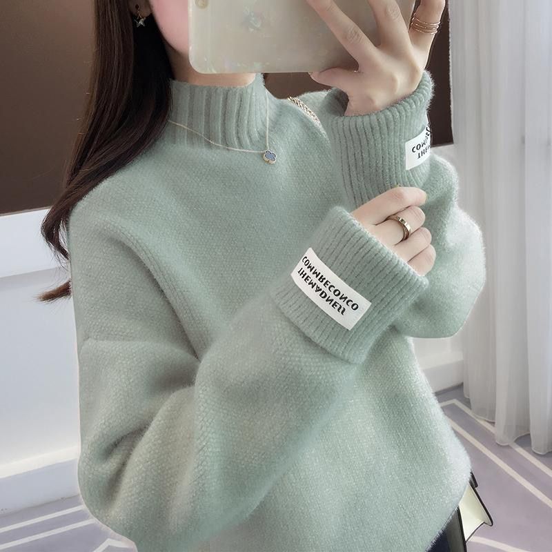Knitted Warm Sweater Female For Autumn Winter 2019 Ladies Long Sleeve Women Turtleneck Tricot Pullover Blue Jumper(#White)