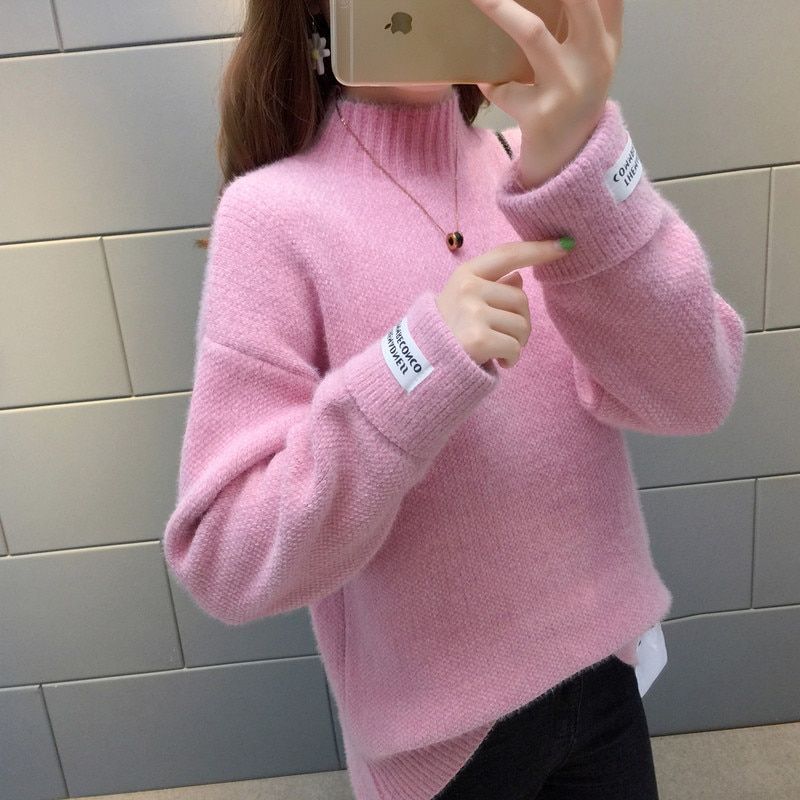 Knitted Warm Sweater Female For Autumn Winter 2019 Ladies Long Sleeve Women Turtleneck Tricot Pullover Blue Jumper(#White)