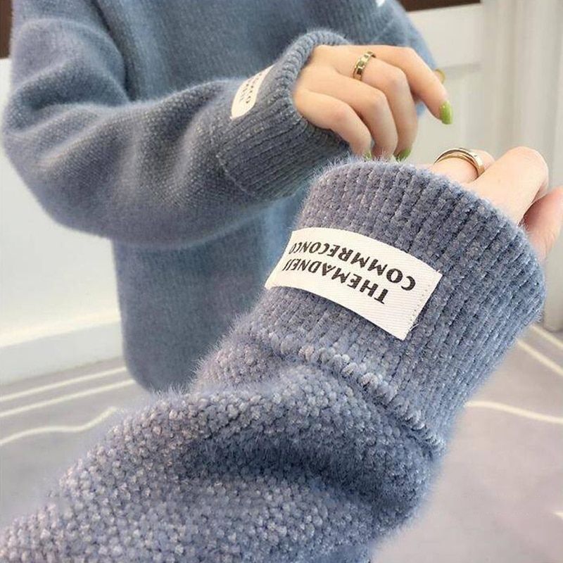 Knitted Warm Sweater Female For Autumn Winter 2019 Ladies Long Sleeve Women Turtleneck Tricot Pullover Blue Jumper(#White)