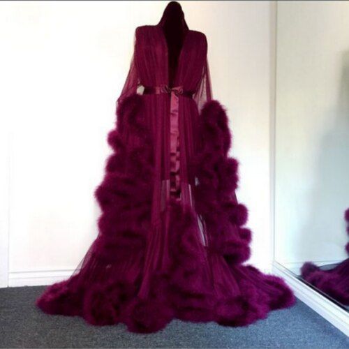 Sexy Lingerie Women Sleepwear Lace Long Maxi Robe Night Dress Gown Mesh Fur Sleep Wear Nightgrown Bath Robes（#A）
