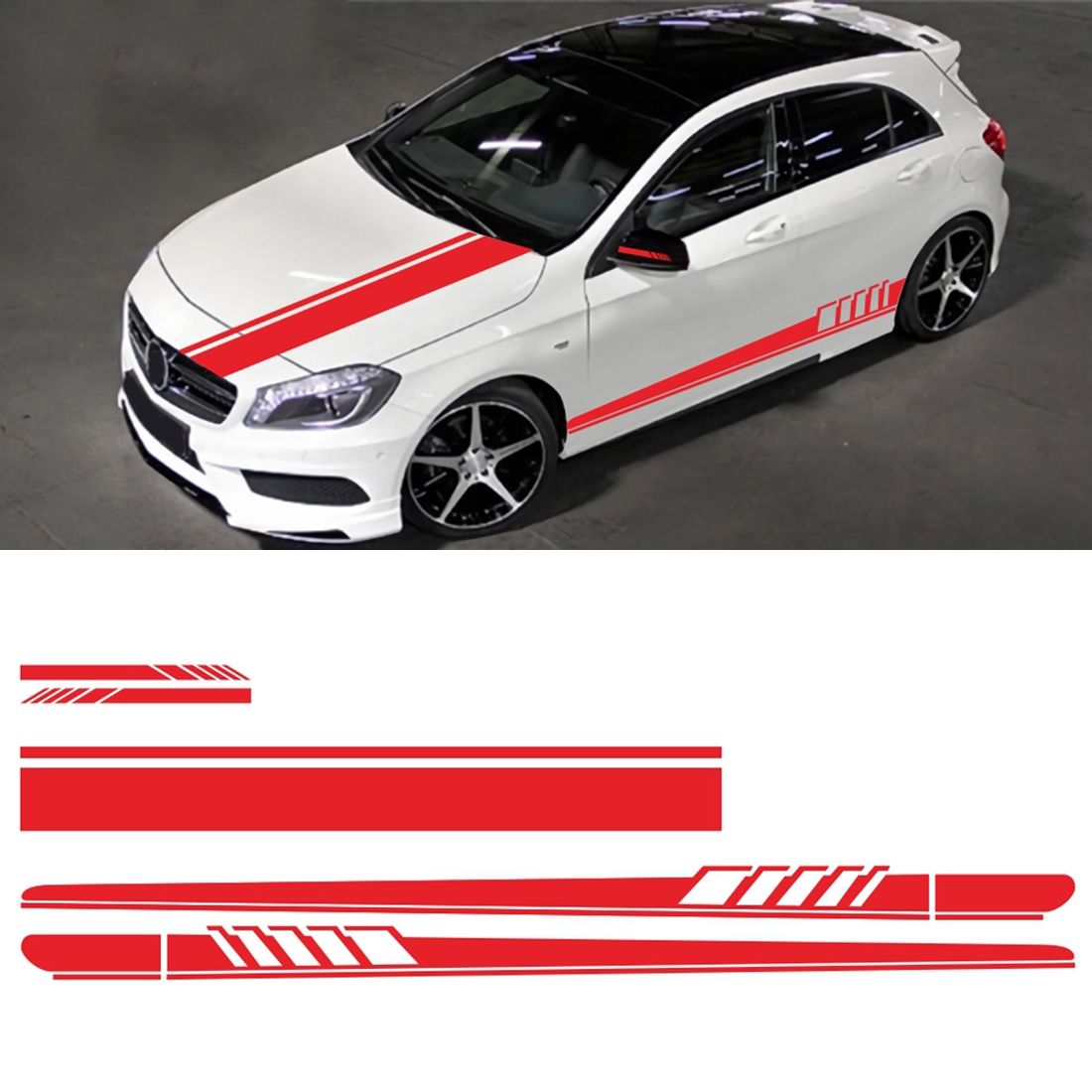 5 In 1 Car Styling Stripe Hood PVC Sticker Auto Decorative Sticker (Red)