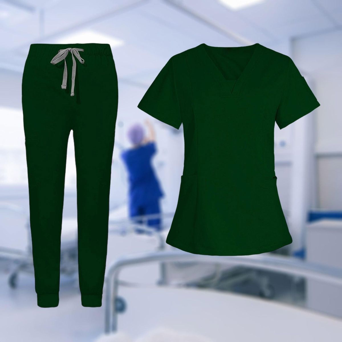 Women Nurse Work Uniforms Workwear Scrubs Work Dark Green