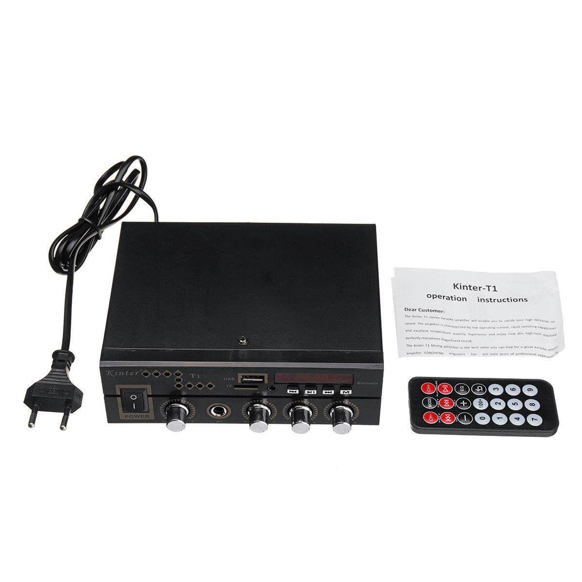 12V/220V Digital Stereo Audio Bluetooth Amplifier AMP SD FM USB Mic Home