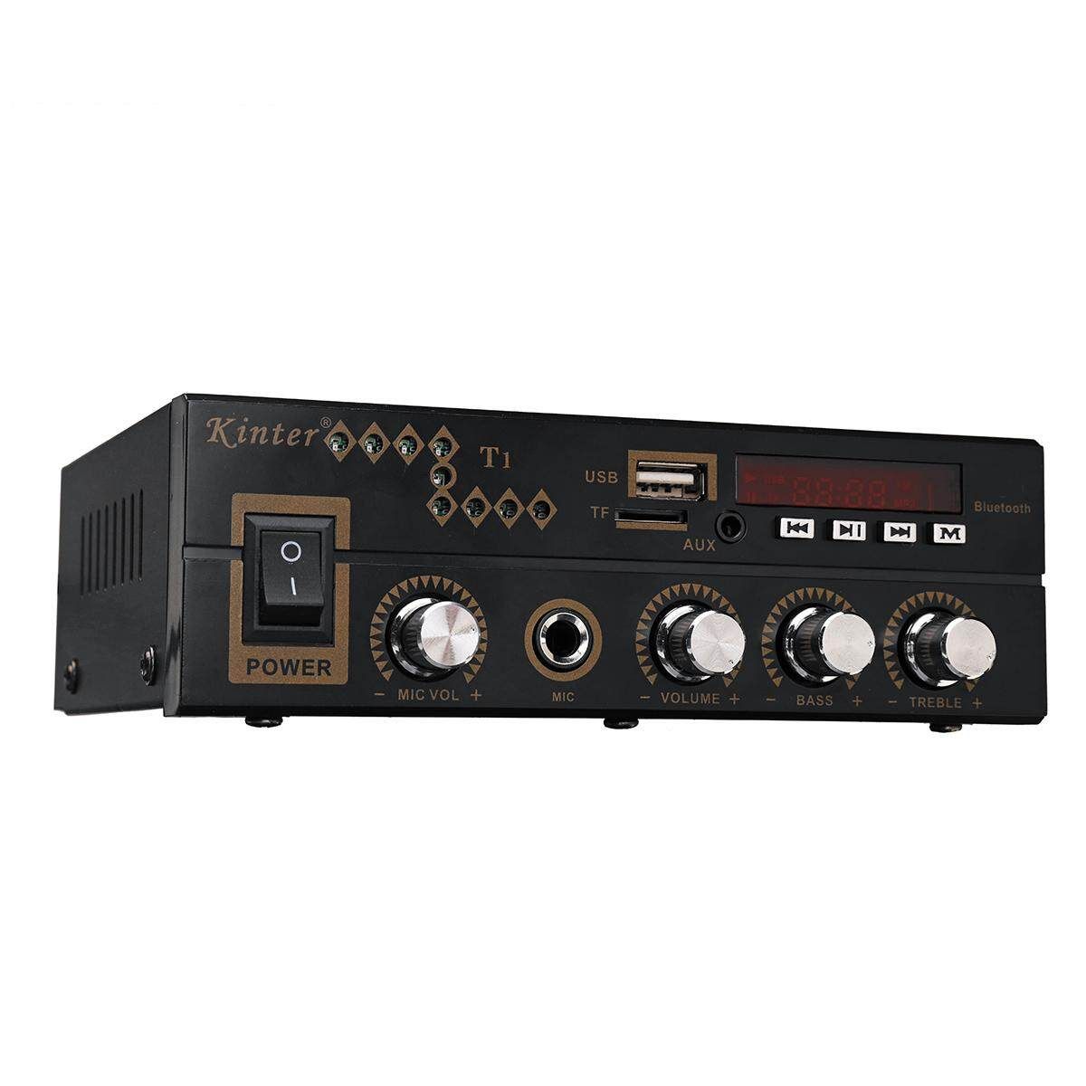 12V/220V Digital Stereo Audio Bluetooth Amplifier AMP SD FM USB Mic Home
