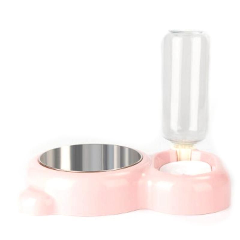 Pink Pet Stainless Steel Double Bowl Moisture-Proof Mouth