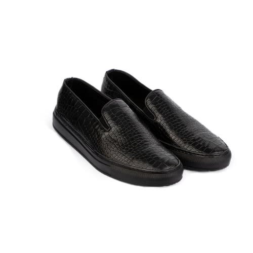 Men's Crocodile Print Leather Sneakers - Black