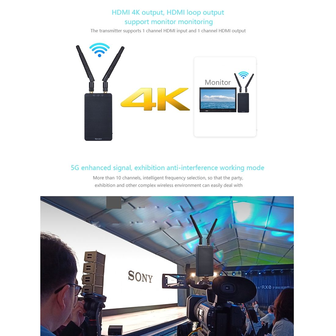 T1 4K HDMI 2.0 Wireless Audio Video Transmitter Receiver Extender Transmission System, Transmission Distance: 400m, EU Plug(Black)