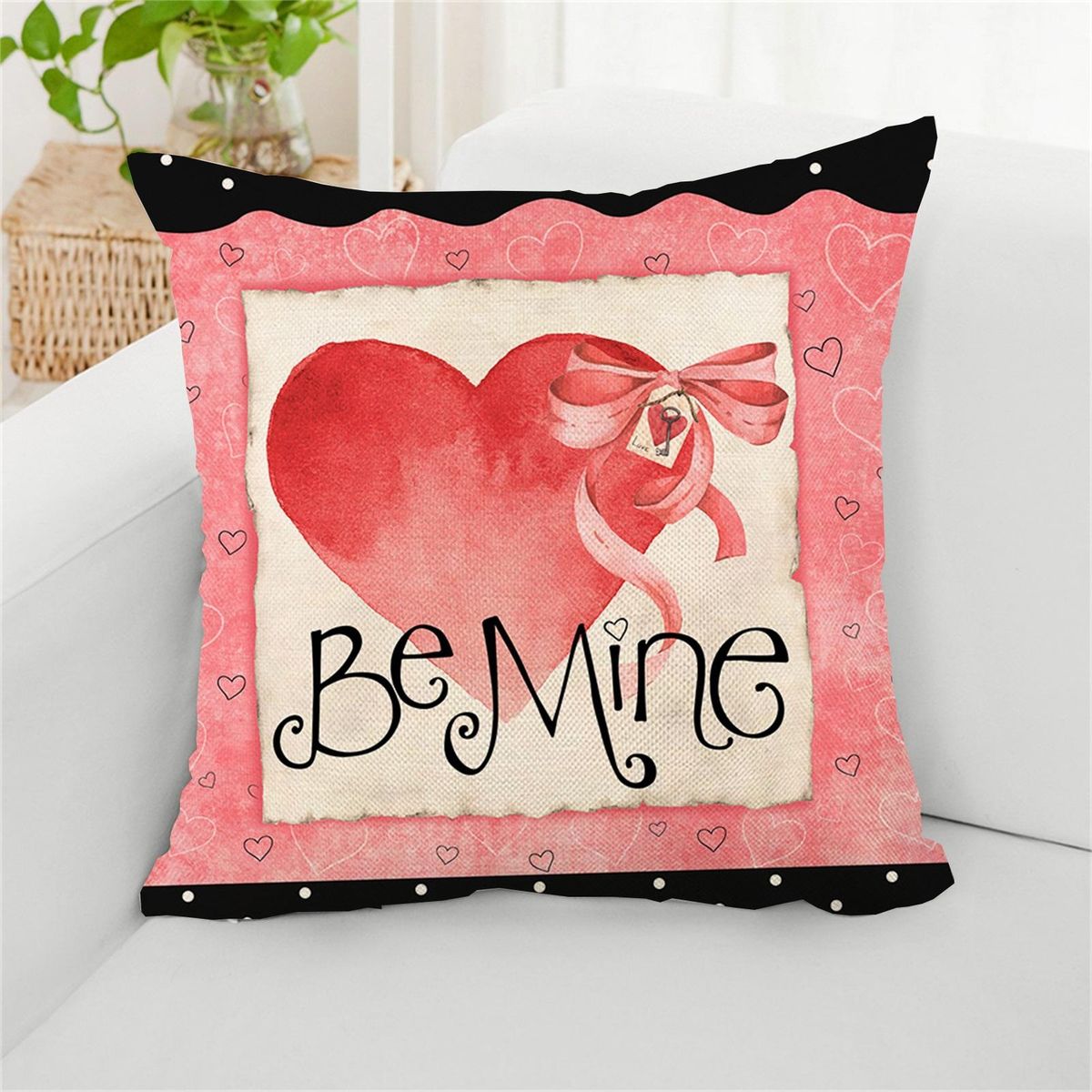 Pillow Case Love Heart Print Throw Pillow Cover Festival Decor