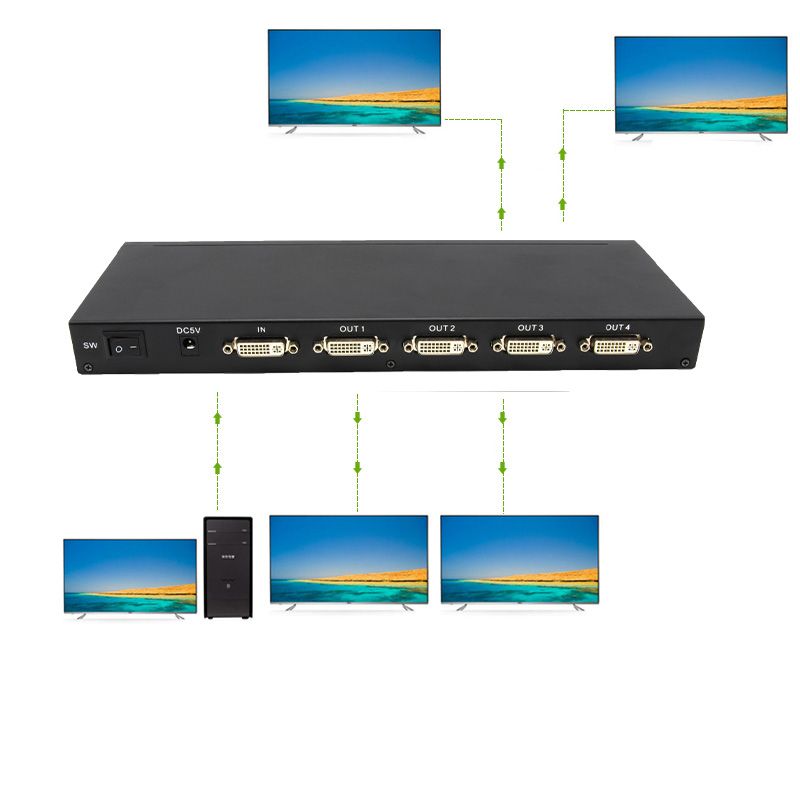4 Port DVI Splitter Distributor DVI 1X4 Splitter DVI 1 Input 4 Output Up To