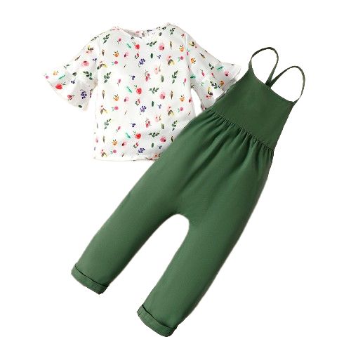 0-3 Years Toddler Baby Girl Floral Long Sleeve Tops+Overalls