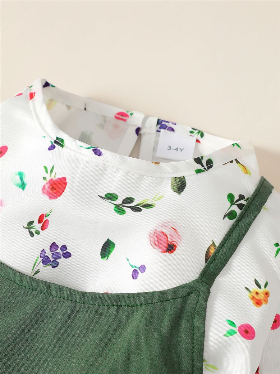 0-3 Years Toddler Baby Girl Floral Long Sleeve Tops+Overalls