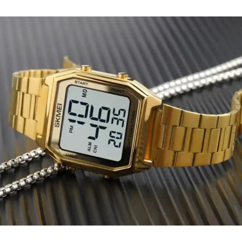 Digital Men's Gold Watch Alarm Clock - Waterproof