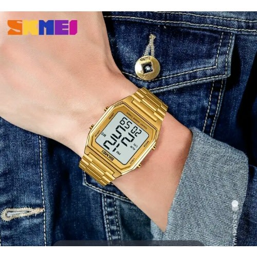 Digital Men's Gold Watch Alarm Clock - Waterproof