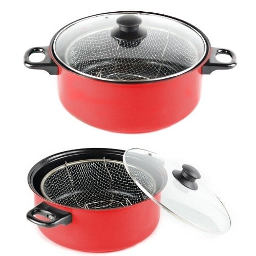 Non-stick Cooking Pot - Chip Pan - Food Steamer With Basket & Lid