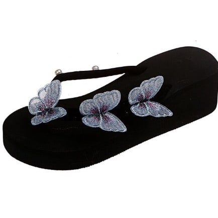Ladies Flip Fop Butterfly Flower Wedge Slippers