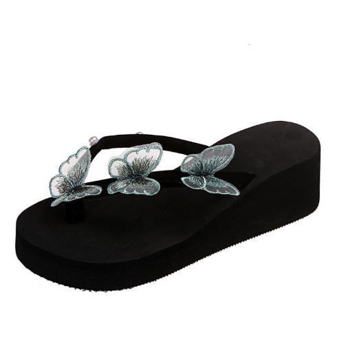 Ladies Flip Fop Butterfly Flower Wedge Slippers