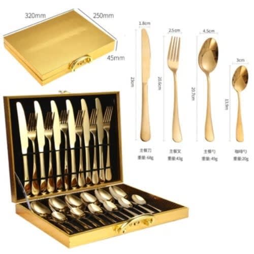 Gold Pleated Cutleries - Set Of 24