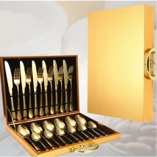 Gold Pleated Cutleries - Set Of 24