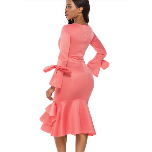 Women's Round Neck Bodycon Dress  - Pink