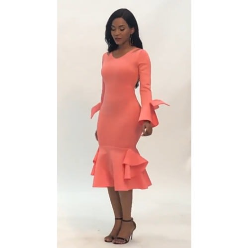 Women's Round Neck Bodycon Dress  - Pink