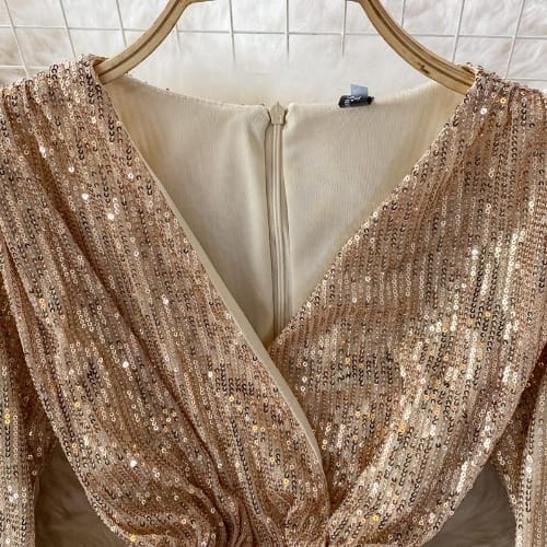 Asymmetrical Sequin Dress - Gold