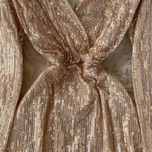 Asymmetrical Sequin Dress - Gold
