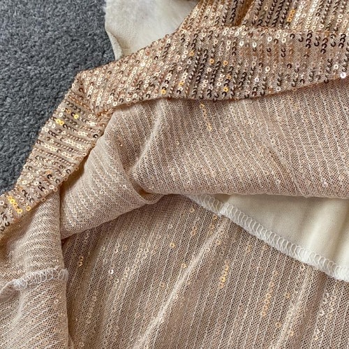 Asymmetrical Sequin Dress - Gold