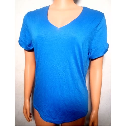 Blue Cut-off  V Neck T-shirt
