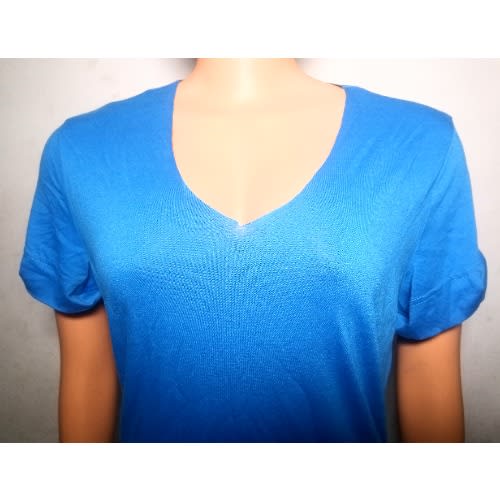 Blue Cut-off  V Neck T-shirt