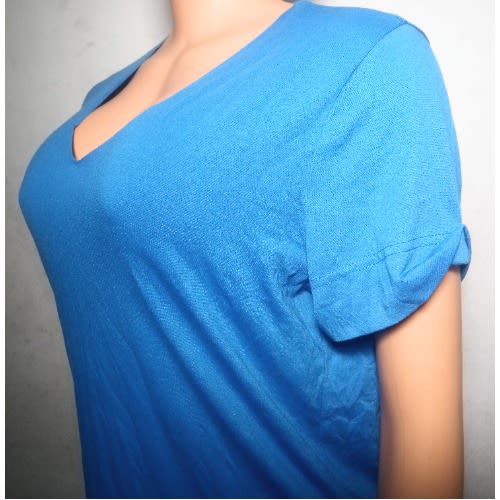Blue Cut-off  V Neck T-shirt
