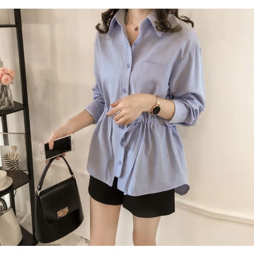 Draw String Shirt-Blue