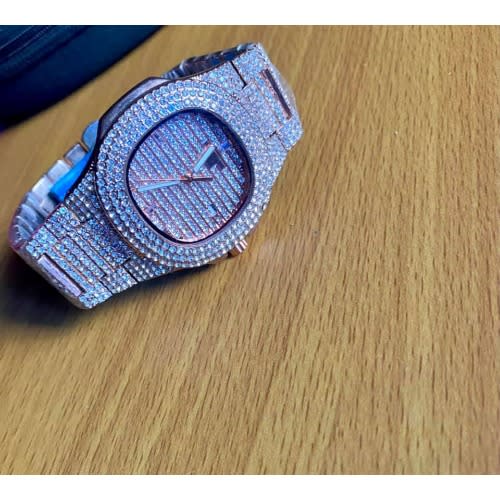 Men's Iced Stone Rose Gold Wrist Watch