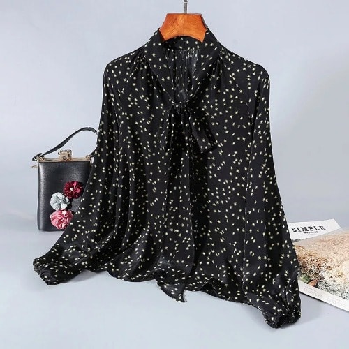 Monochrome Tie-neck Blouse - Black