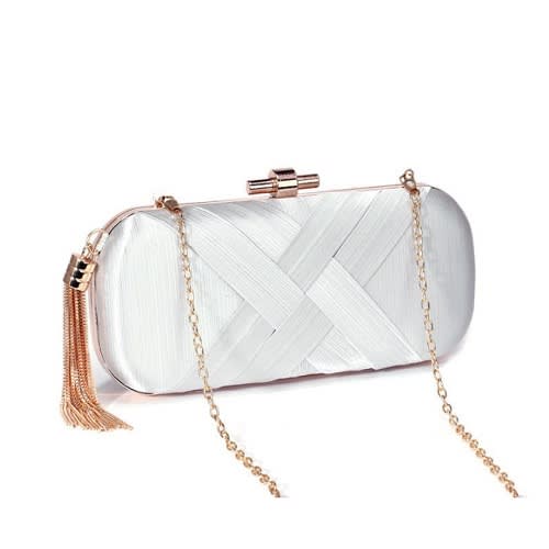 Women Evening Tassel Clutch Purse - Silver