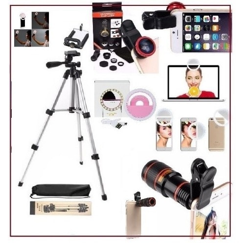 Tripod Stand With Selfie Light, Mobile Telescope And Fish Eye Lens