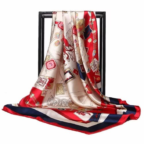 Vintage Stamp Pattern Silk Scarf-Multicolour
