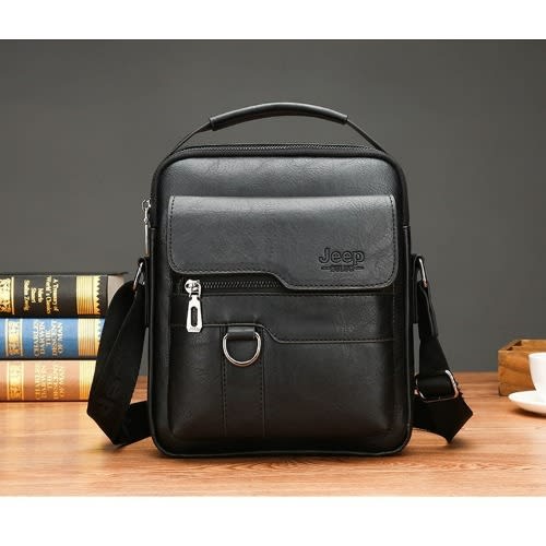 Unique Leather Shoulder Bag For Men -   22cm x 26cm x 6cm - Black