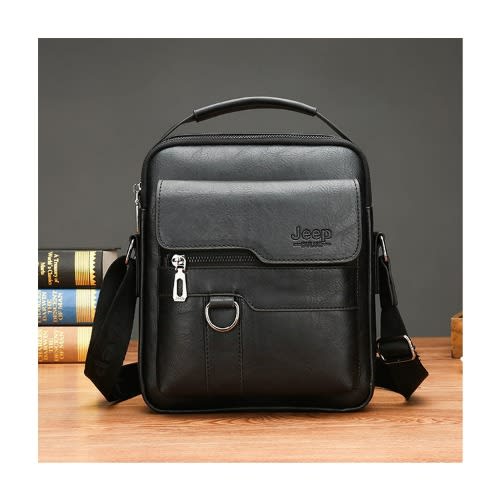 Unique Leather Shoulder Bag For Men -   22cm x 26cm x 6cm - Black