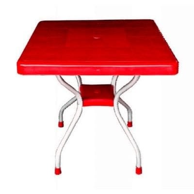 Red Square Table With 4 Aluminium Curved Legs Chairs & Blue 60" Wide Double Cloth Beach