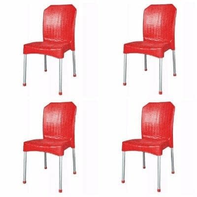 Red Square Table With 4 Aluminium Curved Legs Chairs & Blue 60" Wide Double Cloth Beach