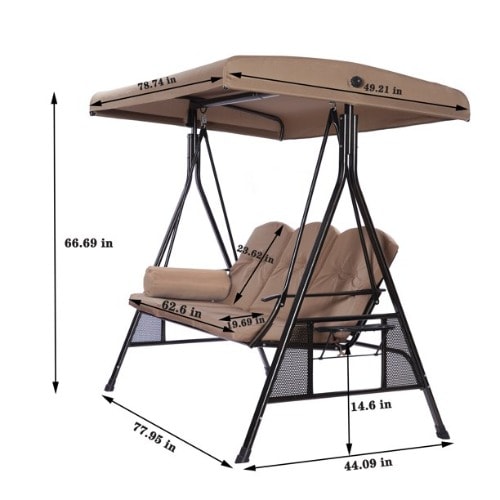 Outdoor Sesslife Patio Swings With Canopy For Adults - 3-seater