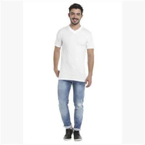 Men V-neck White T-shirt