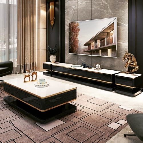 Glossy Leo Living Room Console - Black & White