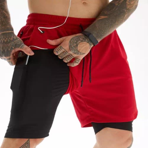 Unisex Double-layer Casual Shorts With Free Earpiece