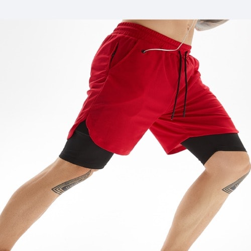 Unisex Double-layer Casual Shorts With Free Earpiece