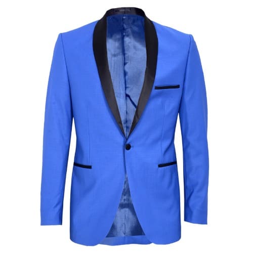 Refined Blue Tuxedo Wool Jacket With Black Satin - MBZ-2594