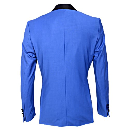 Refined Blue Tuxedo Wool Jacket With Black Satin - MBZ-2594