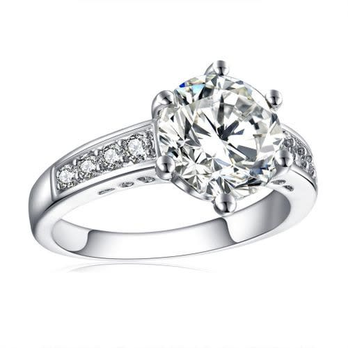 Diamond Ladies Engagement Ring + Ring Box -Silver