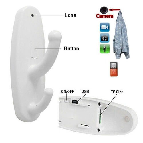 1080P Mini Hanger Hook Spy Camera - DVR Motion Detection - White
