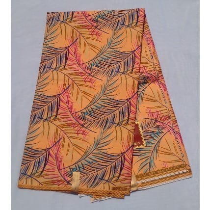 Peach And Multicolour Pattern Wax - 6 Yards
